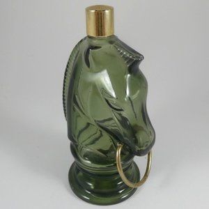 Collectable vintage Green Avon, Horse Decanter with faux gold cap.
